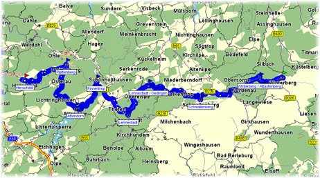 Von Herscheid nach Winterberg!     -    (Kartenauschnitt mit freundlicher Genehmigung der MAP&GUIDE GmbH aus dem "Motorrad Tourenplaner 2002/2003" entnommen!)