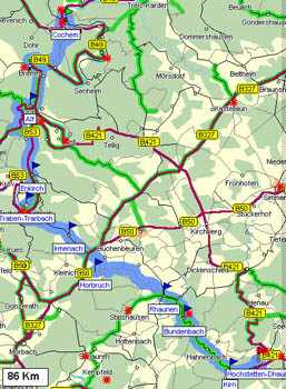 Hochstetten-Dhaun nach Cochem/Mosel    -    (Kartenauschnitt mit freundlicher Genehmigung der MAP&GUIDE GmbH aus dem "Motorrad Tourenplaner 2002/2003" entnommen!)