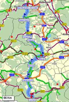 Von Cochem/Mosel nach Bad Neuenahr-Ahrweiler  -  (Kartenauschnitt mit freundlicher Genehmigung der MAP&GUIDE GmbH aus dem "Motorrad Tourenplaner 2002/2003" entnommen!)